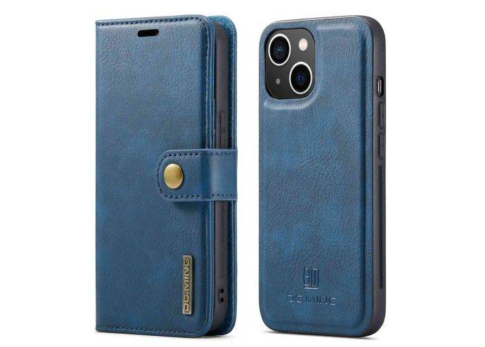 iPhone 14 - DG MING 2-i-1 ægte læder cover - Aftagelig holder - Blå