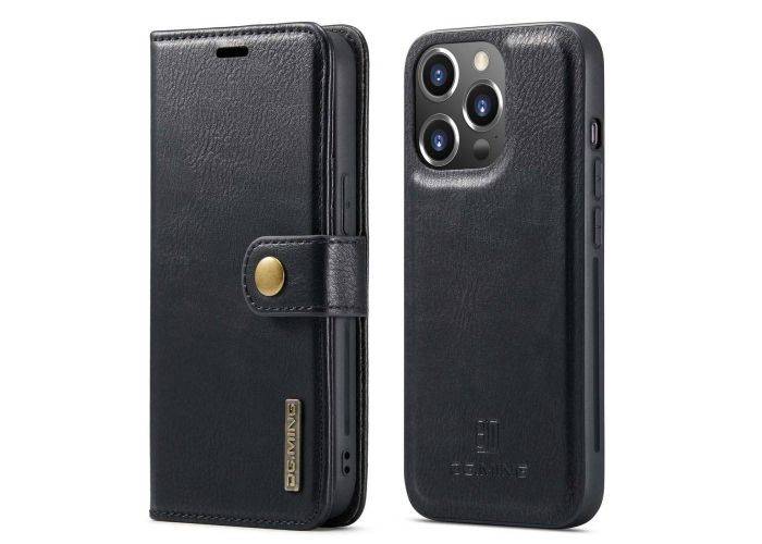 iPhone 14 Pro - DG MING 2-i-1 ægte læder cover - Aftagelig holder - Sort