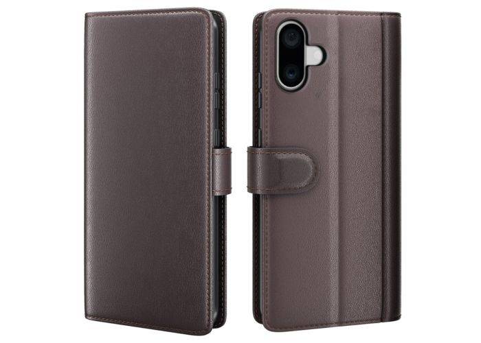 iPhone 16 - Ægte læder cover / pung - Brun