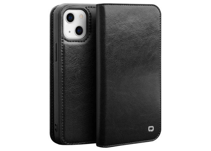 iPhone 14 - QIALINO "Classic" ægte læder cover / pung - Sort