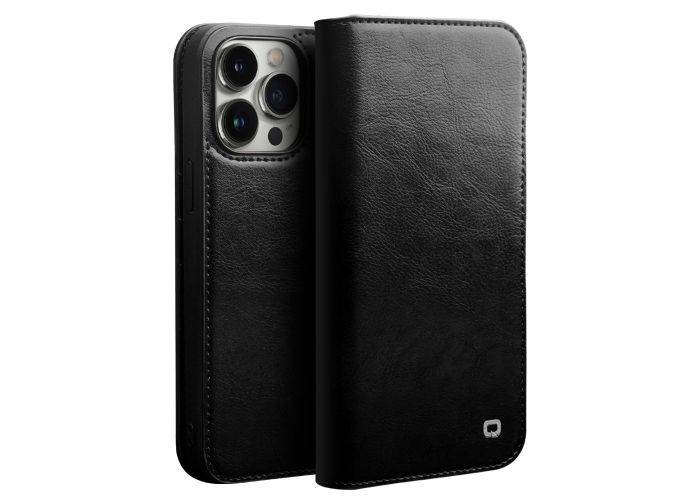 iPhone 14 Pro Max - QIALINO "Classic" ægte læder cover / pung - Sort
