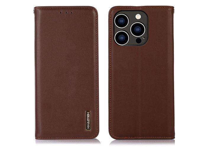 iPhone 16 Pro - KHAZNEH RFID ægte læder cover - Brun
