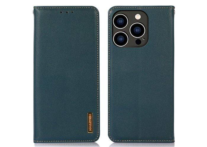 iPhone 16 Pro - KHAZNEH RFID ægte læder cover - Grøn
