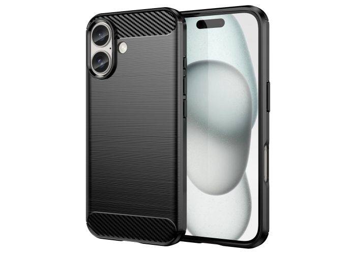 iPhone 16 - Gummi cover - Børstet design - Sort