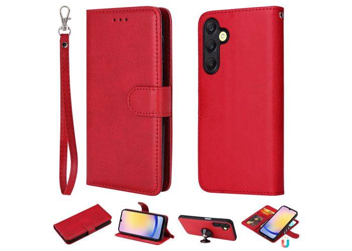 Samsung Galaxy A25 5G - KT3 series 2-i-1 læder cover - Aftagelig holder - Rød