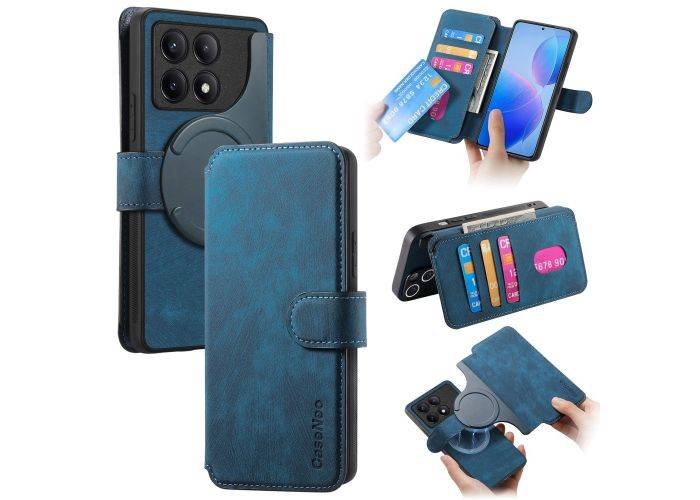 Xiaomi Poco F6 Pro 5G - CASENEO 2-i-1 læder cover - Aftagelig holder - Mørkeblå