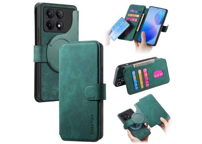 Xiaomi Poco F6 Pro 5G - CASENEO 2-i-1 læder cover - Aftagelig holder - Grøn