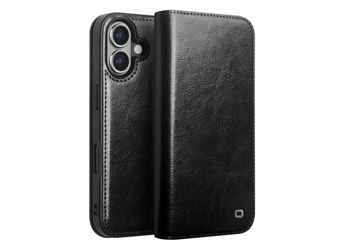 iPhone 16 - QIALINO "Classic" ægte læder cover / pung - Sort