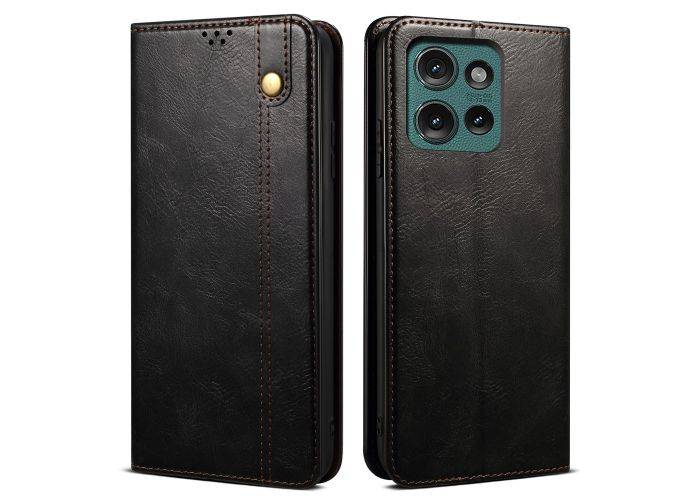 Motorola Edge 50 5G - Vintage læder flip cover - Sort