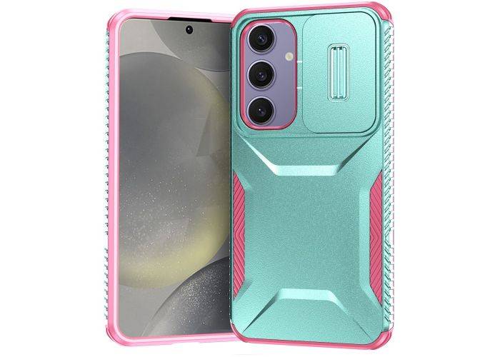 Samsung Galaxy S24 FE - SLIDE shockproof Hybrid cover - Grågrøn/pink