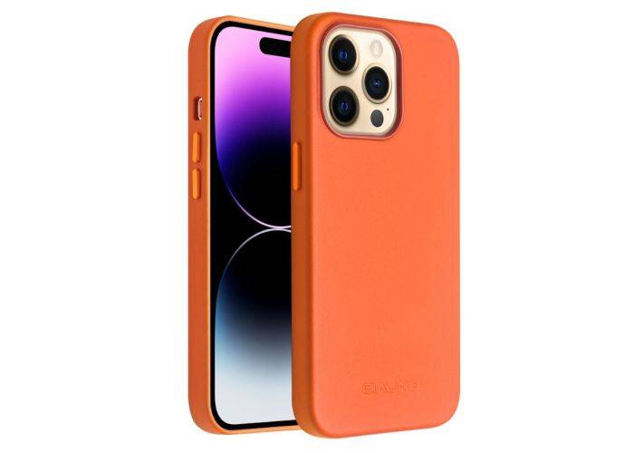 iPhone 14 Pro Max - Qialino Magsafe cover i ægte læder - Orange