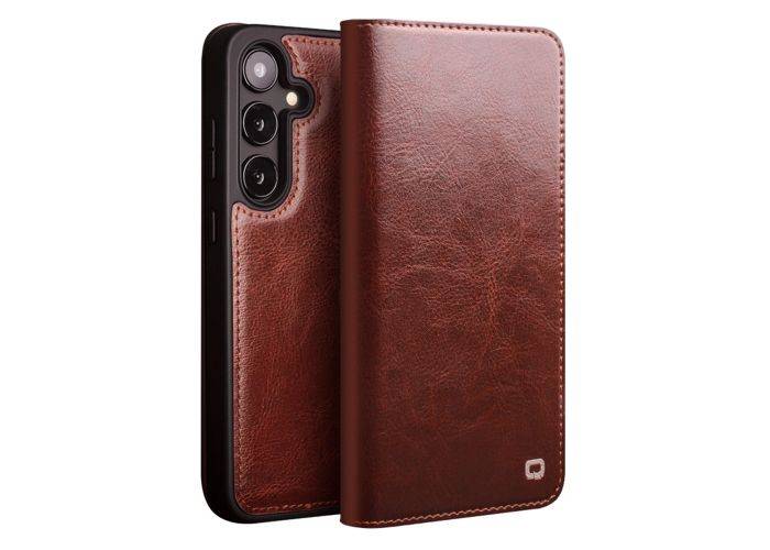 Samsung Galaxy S25 - QIALINO "Classic" ægte læder cover / pung - Brun