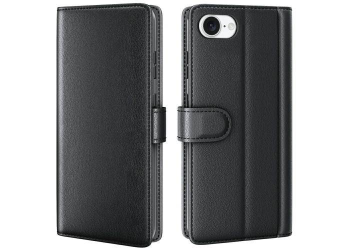 iPhone 17e / 16e - Ægte læder cover / pung - Sort