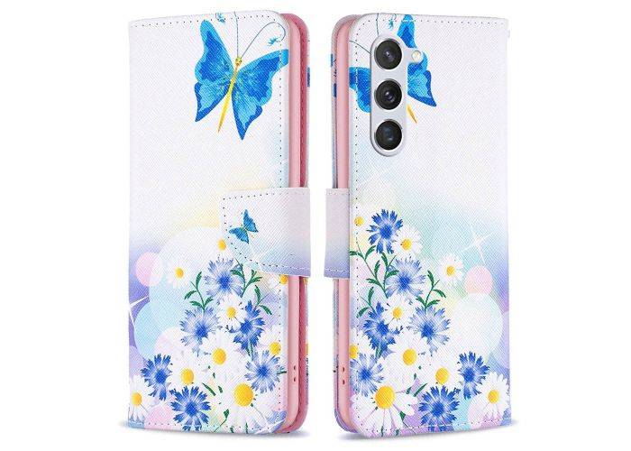 Samsung Galaxy S23 5G - Læder cover / pung - Printet design - Sommerfugl og Blomster