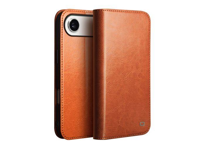 iPhone 17 Air - QIALINO "Classic" ægte læder cover / pung - Lys brun