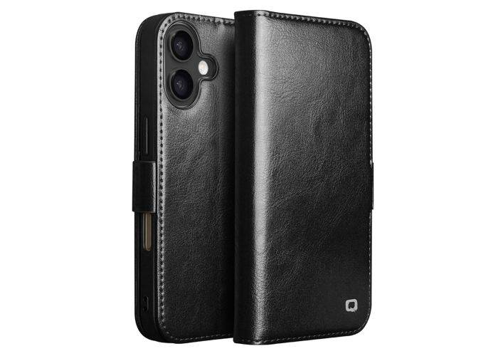 iPhone 17 - QIALINO "Classic" ægte læder cover / pung - Sort