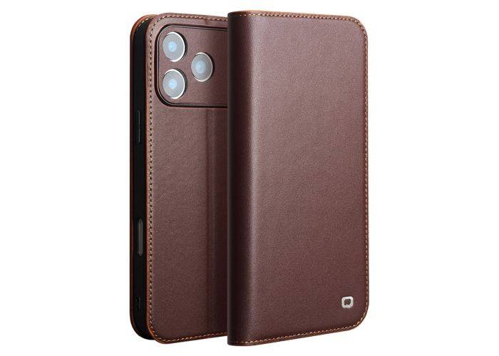iPhone 17 Pro - QIALINO ægte læder cover / pung - Mørk brun