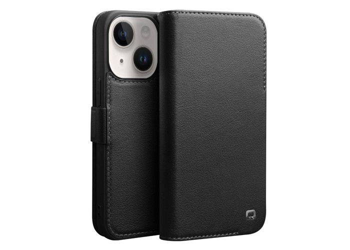 iPhone 14 - QIALINO Slim ægte læder cover - Sort