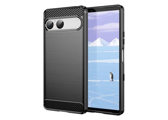 Sony Xperia 10 VII - Fleksibelt gummi cover - Børstet design - Sort