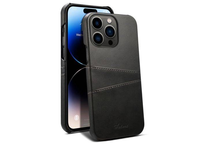 iPhone 14 Pro - SUTENI læder hardcover med kortholdere - Sort