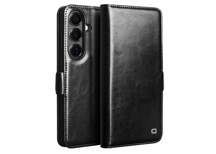 Samsung Galaxy S26 - QIALINO slim ægte læder cover / pung - Sort