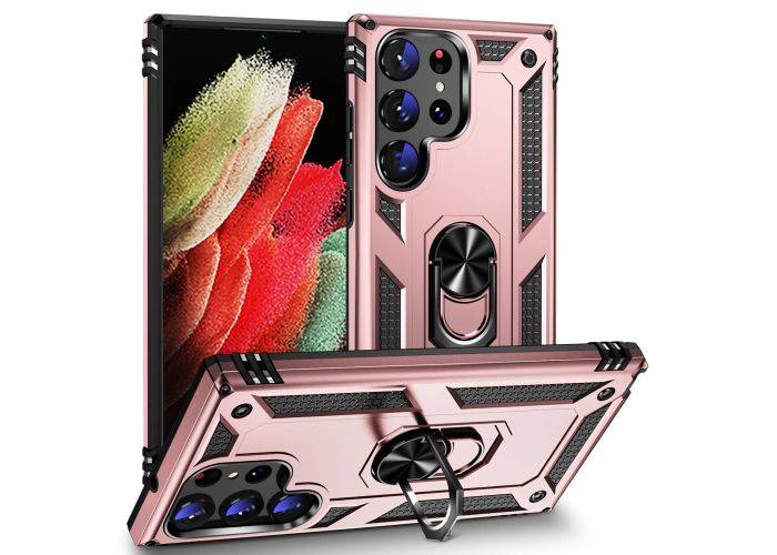 Samsung Galaxy S23 Ultra 5G - Military Grade Hybrid cover m/ Kickstand - Rosa guld