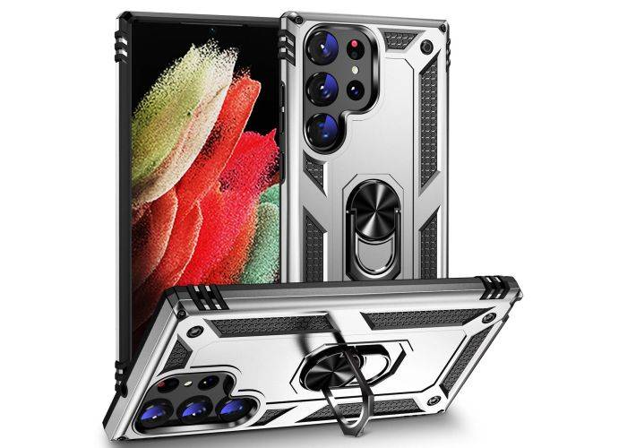 Samsung Galaxy S23 Ultra 5G - Military Grade Hybrid cover m/ Kickstand - Sølv