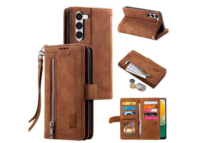 Samsung Galaxy S23 5G - Læder cover / pung - Multi kortholdere - brun