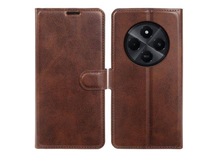Xiaomi Redmi 14C 4G / 14R 5G - Vintage læder cover / pung - Mørk brun