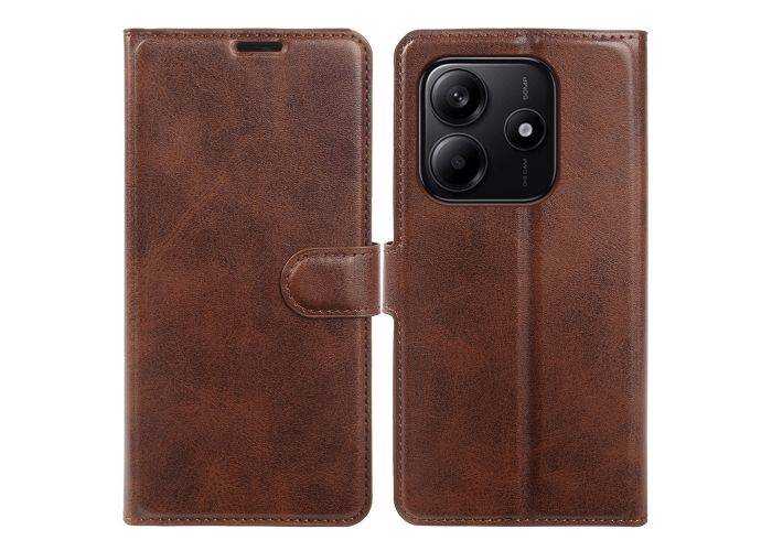 Xiaomi Redmi Note 14 5G - Vintage læder cover / pung - Mørk brun