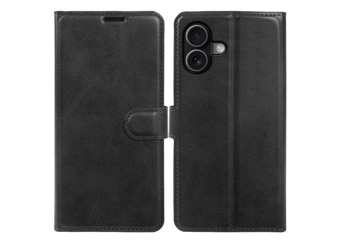 iPhone 16 - Vintage læder cover / pung - Sort