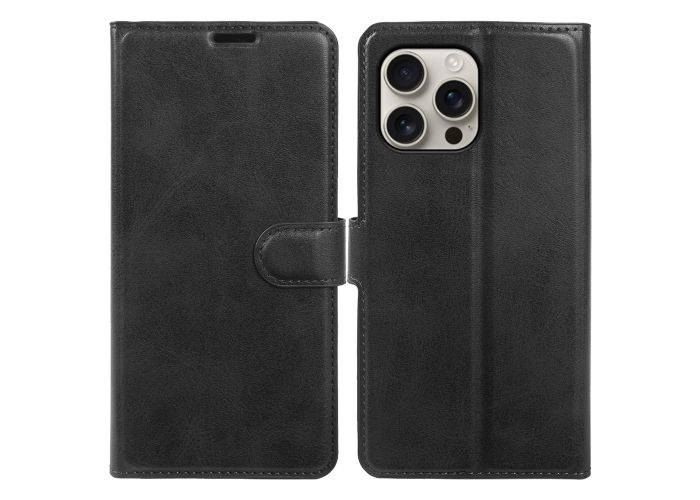 iPhone 16 Pro - Vintage læder cover / pung - Sort