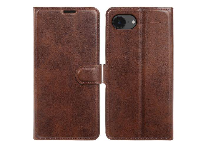 iPhone 17e / 16e - Vintage læder cover / pung - Mørk brun