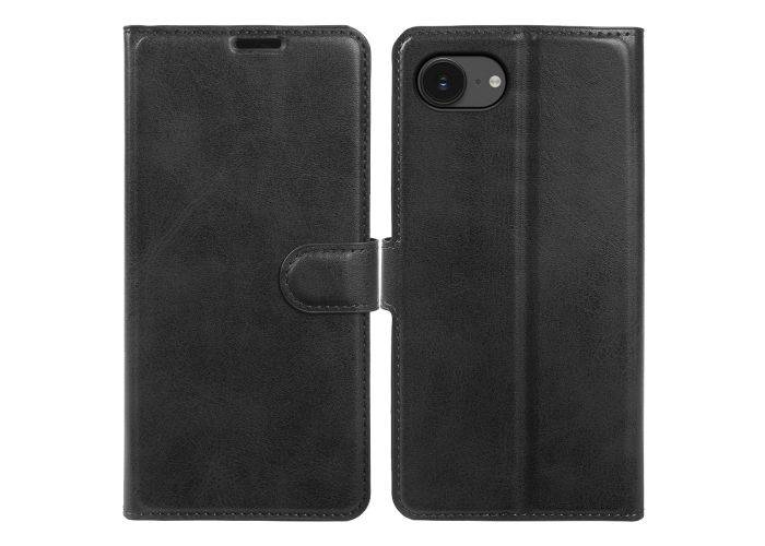 iPhone 17e / 16e - Vintage læder cover / pung - Sort