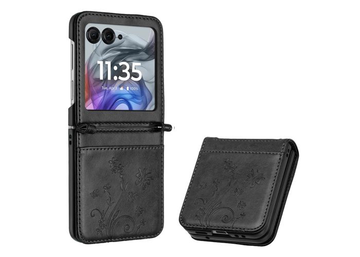 Motorola Razr 70 Ultra - Læder cover / pung - Printet design - Sort
