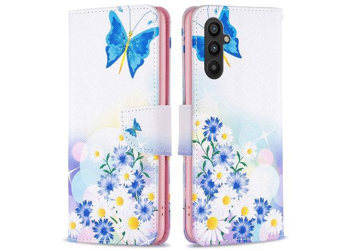 Samsung Galaxy A34 5G - Læder cover / pung - Printet design - Sommerfugl og blomster