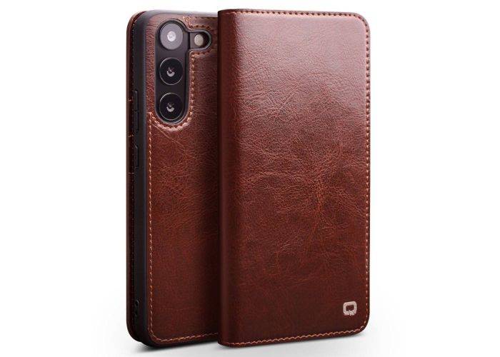 Samsung Galaxy S23 5G - QIALINO "Classic" ægte læder cover / pung - Brun
