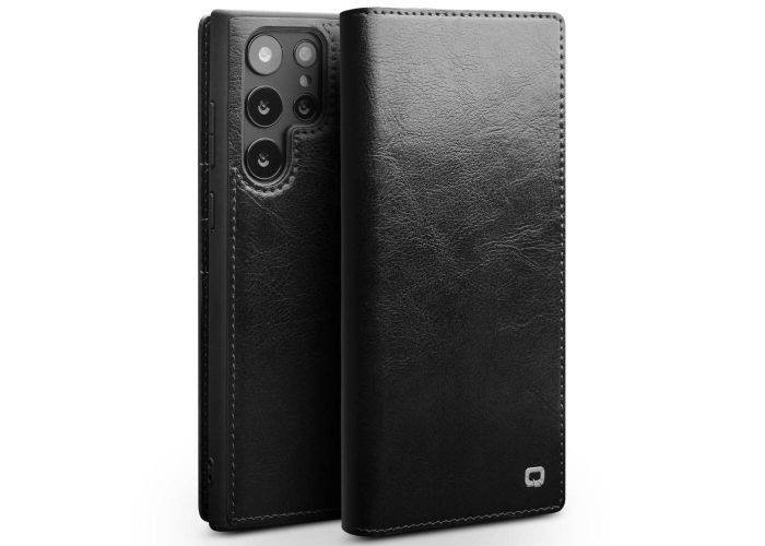 Samsung Galaxy S23 Ultra 5G - QIALINO "Classic" ægte læder cover / pung - Sort