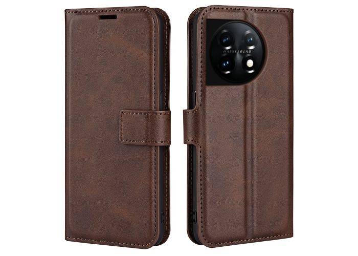 OnePlus 11 5G - Retro læder cover / Pung - Mørkebrun