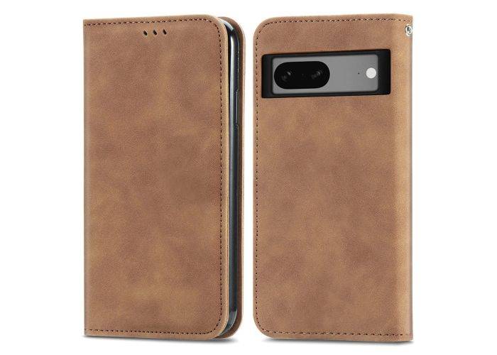 Google Pixel 7a - Flip magnetisk læder cover - Brun