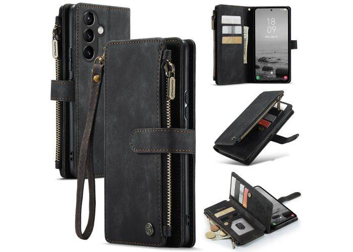 Samsung Galaxy A54 5G - CASEME læder cover / pung - lomme med lynlås - Sort
