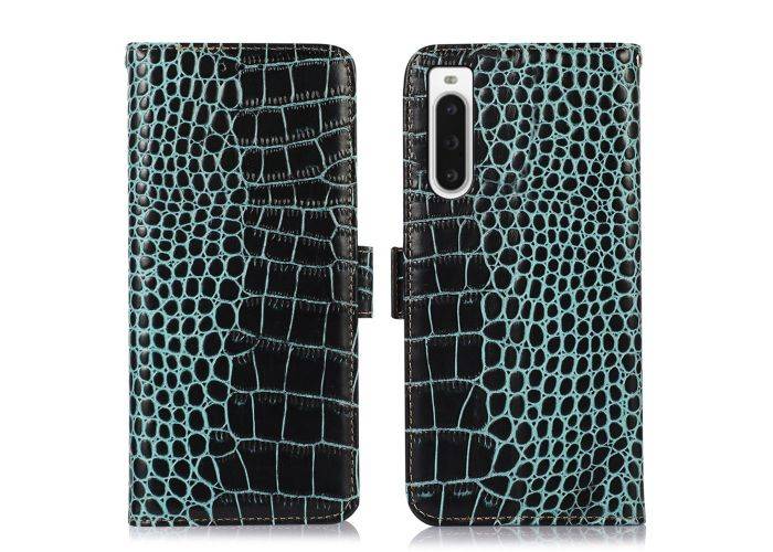 Sony Xperia 10 V - RFID Cover / pung i ægte læder - Grøn