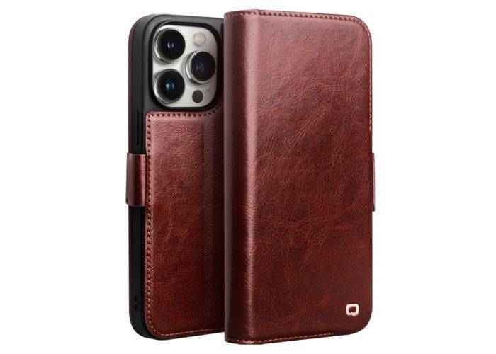 iPhone 14 Pro - QIALINO Classic Slim ægte læder cover - Mørkebrun