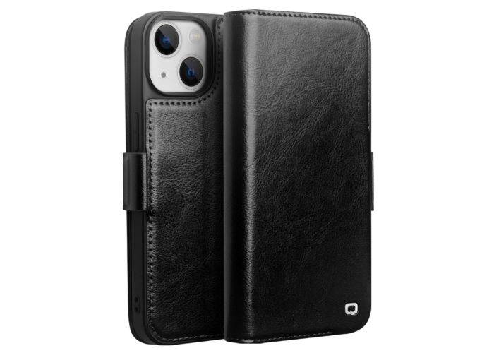 iPhone 14 - QIALINO Classic Slim ægte læder cover - Sort