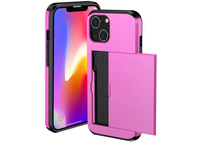 iPhone 15 - SLIDE Hybrid cover med kortholder - Pink