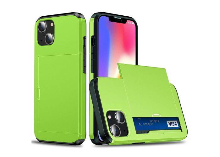 iPhone 15 - SLIDE Hybrid cover med kortholder - Grøn