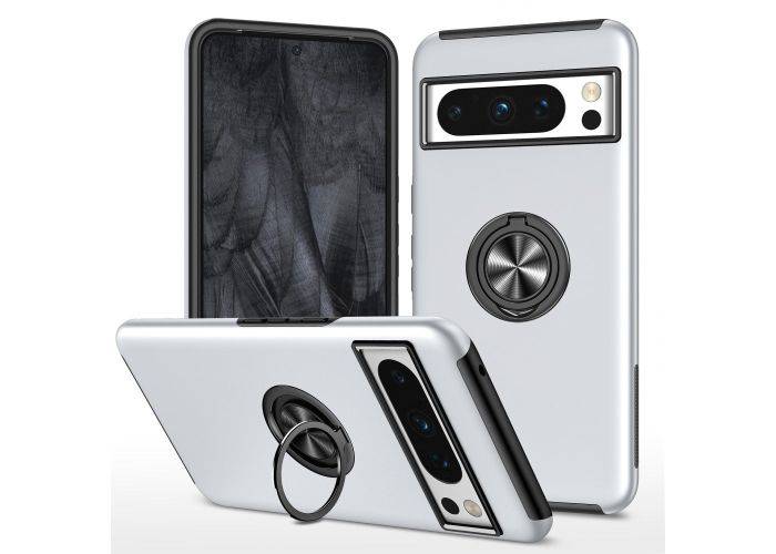 Google Pixel 8 Pro - Shockproof Hybrid cover med kickstand - Sølv