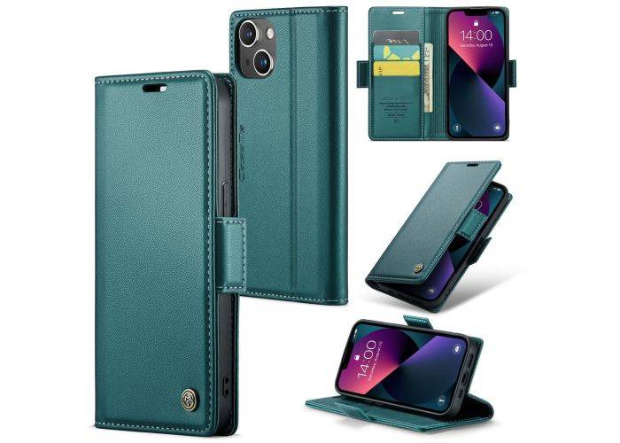 iPhone 15 - CASEME RFID læder cover / pung - Grøn