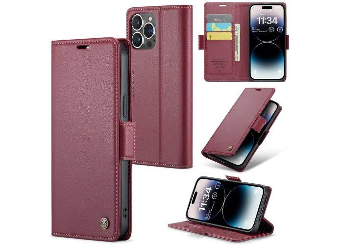 iPhone 15 Pro Max - CASEME RFID læder cover / pung - Rød