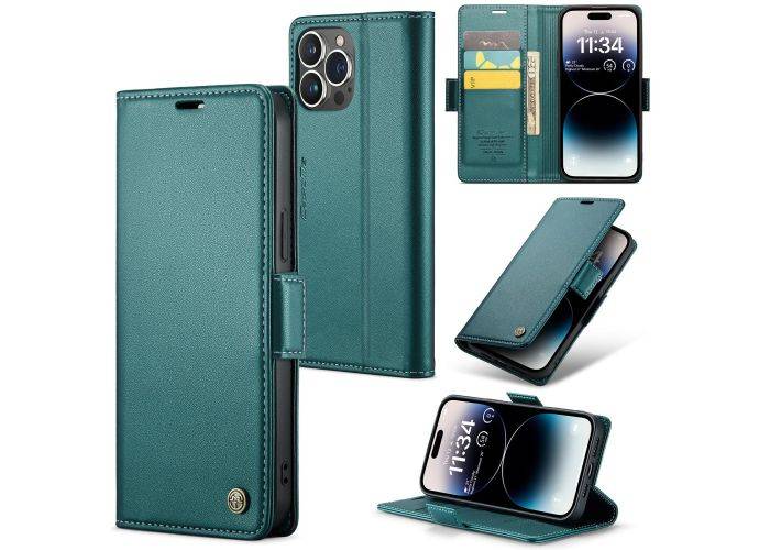 iPhone 15 Pro Max - CASEME RFID læder cover / pung - Grøn